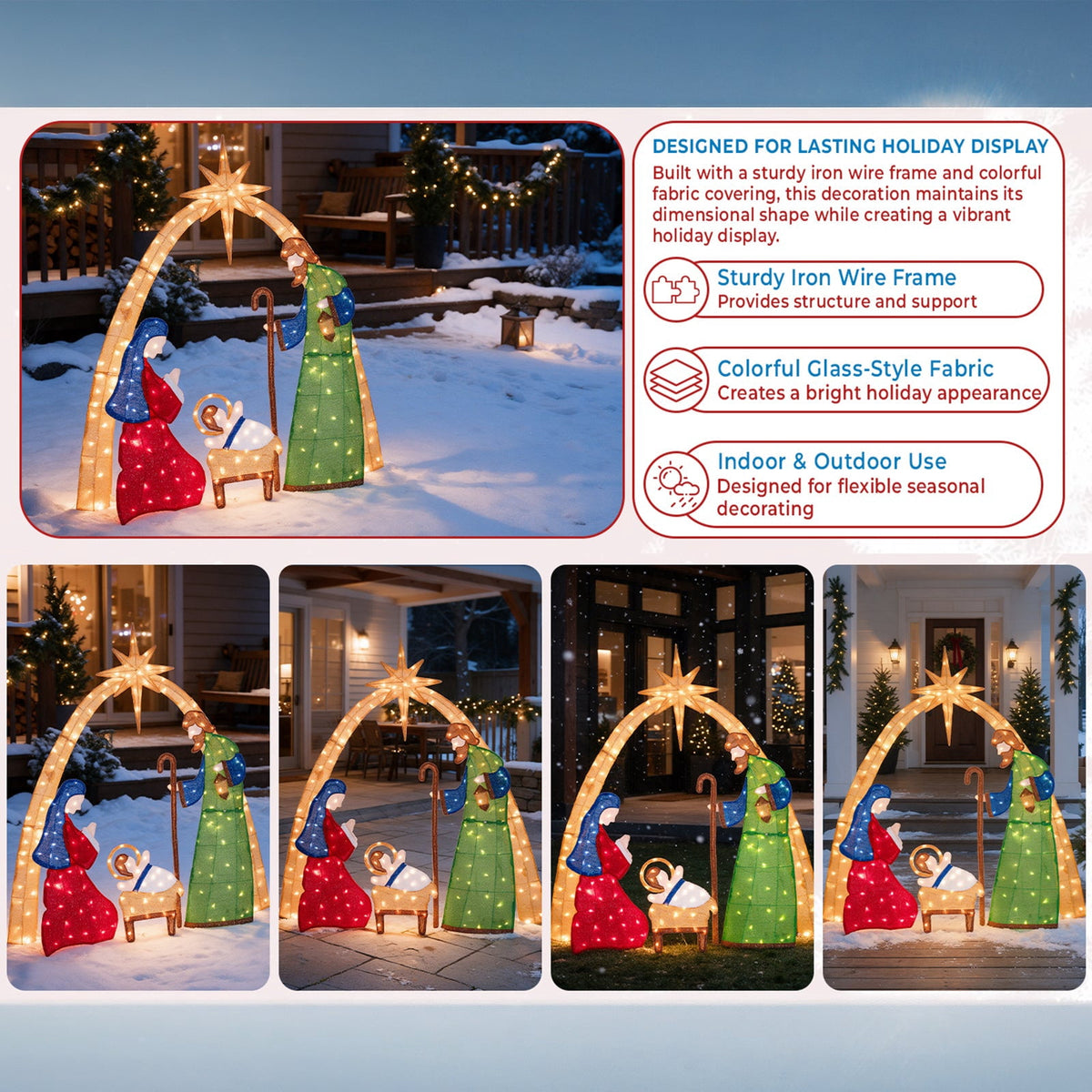 ROMSWI 2pc Iron Christmas Ornament Decoration Pop-up Hanging for Xmas Outdoor Holiday w/230 LED Light Assorted Colors - 30" & 24" Set