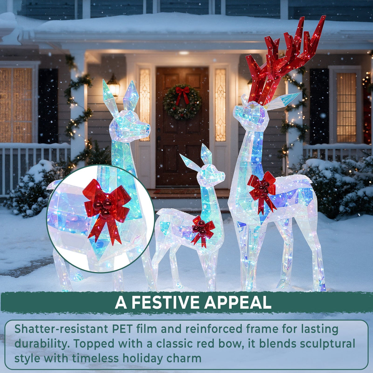 ROMSWI 2pc Iron Christmas Ornament Decoration Pop-up Hanging for Xmas Outdoor Holiday w/230 LED Light Assorted Colors - 30" & 24" Set