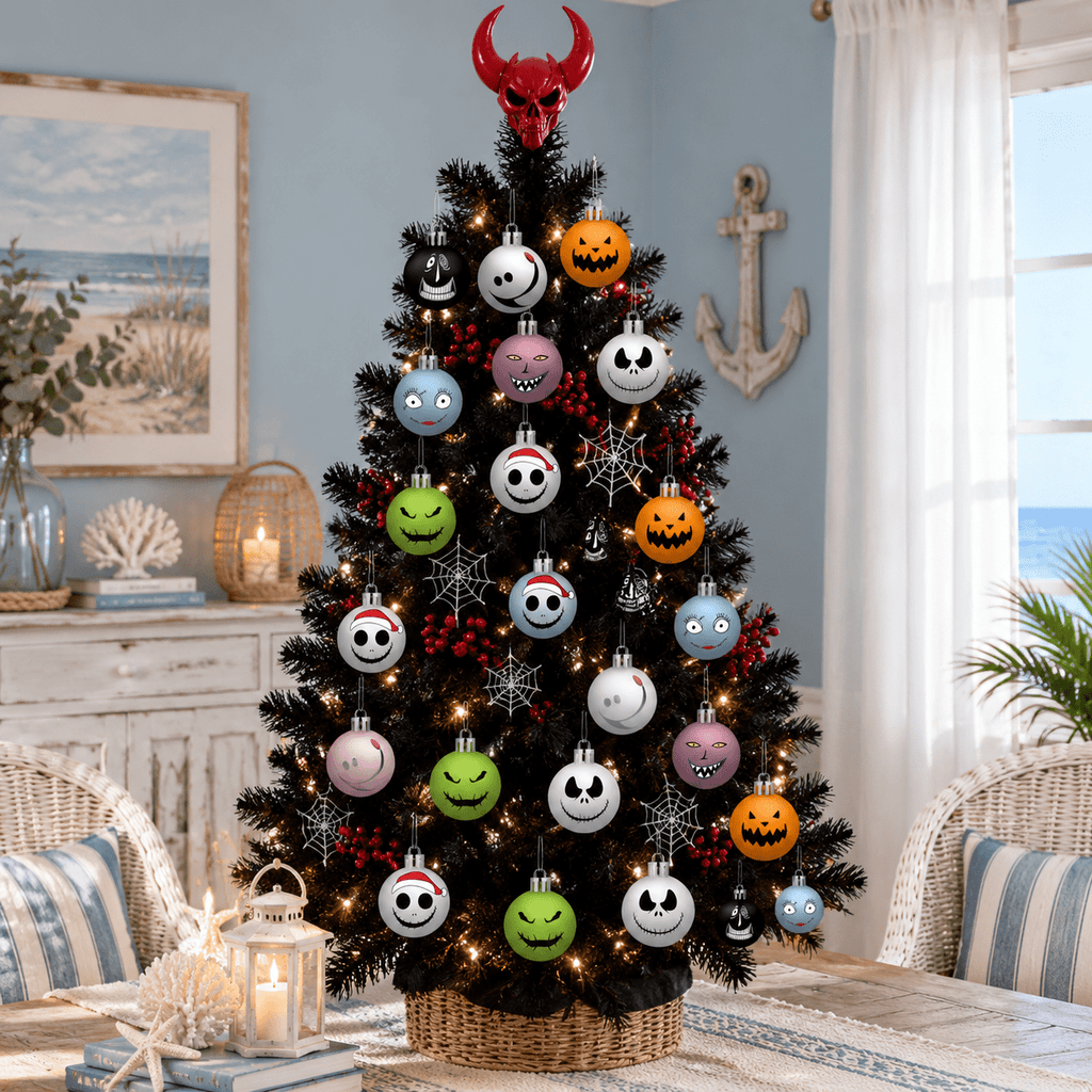 16-Piece 2.36 Inch Spooky Christmas Ornament Ball Set, Jack and Sally Gothic Theme