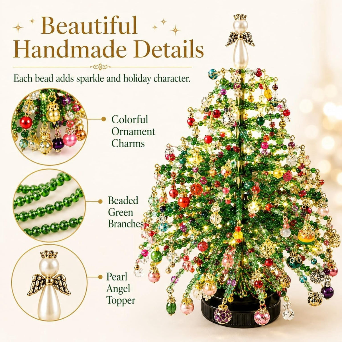 Jingle Beads Christmas Tree Kit, 2026 New DIY Beaded Christmas Tree Kit, with Metal Frame, Sparkling Tabletop Decor for Autumn, Winter & Christmas Halloween Celebrations