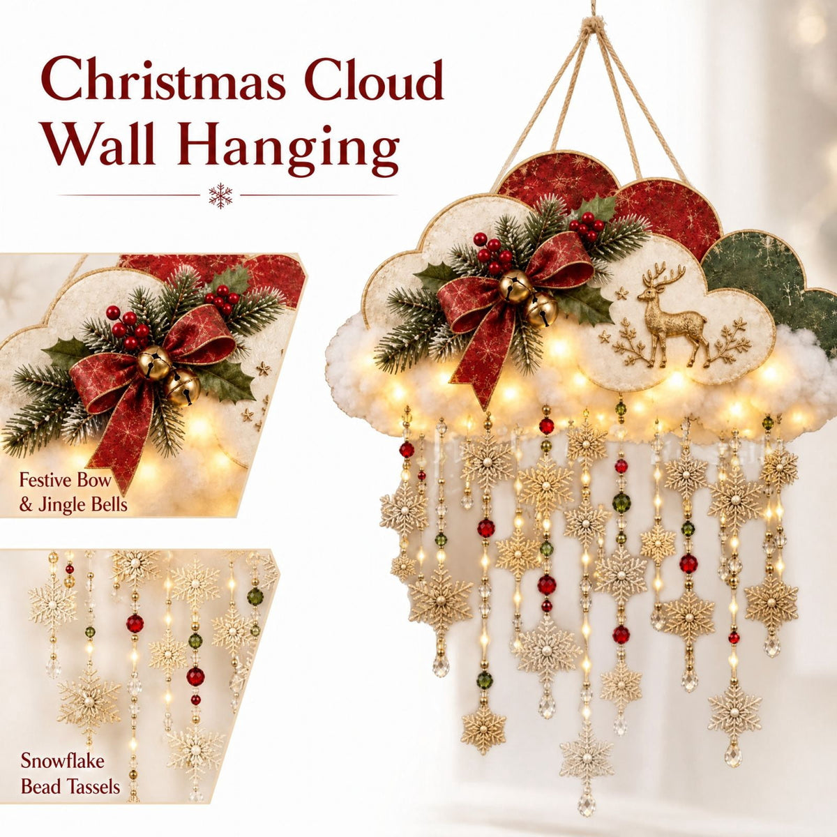 Christmas Staircase Banister Decor Set of 5 Lighted Santa Snow Scene Garland for Stair Railing Indoor Seasonal Home Ornament