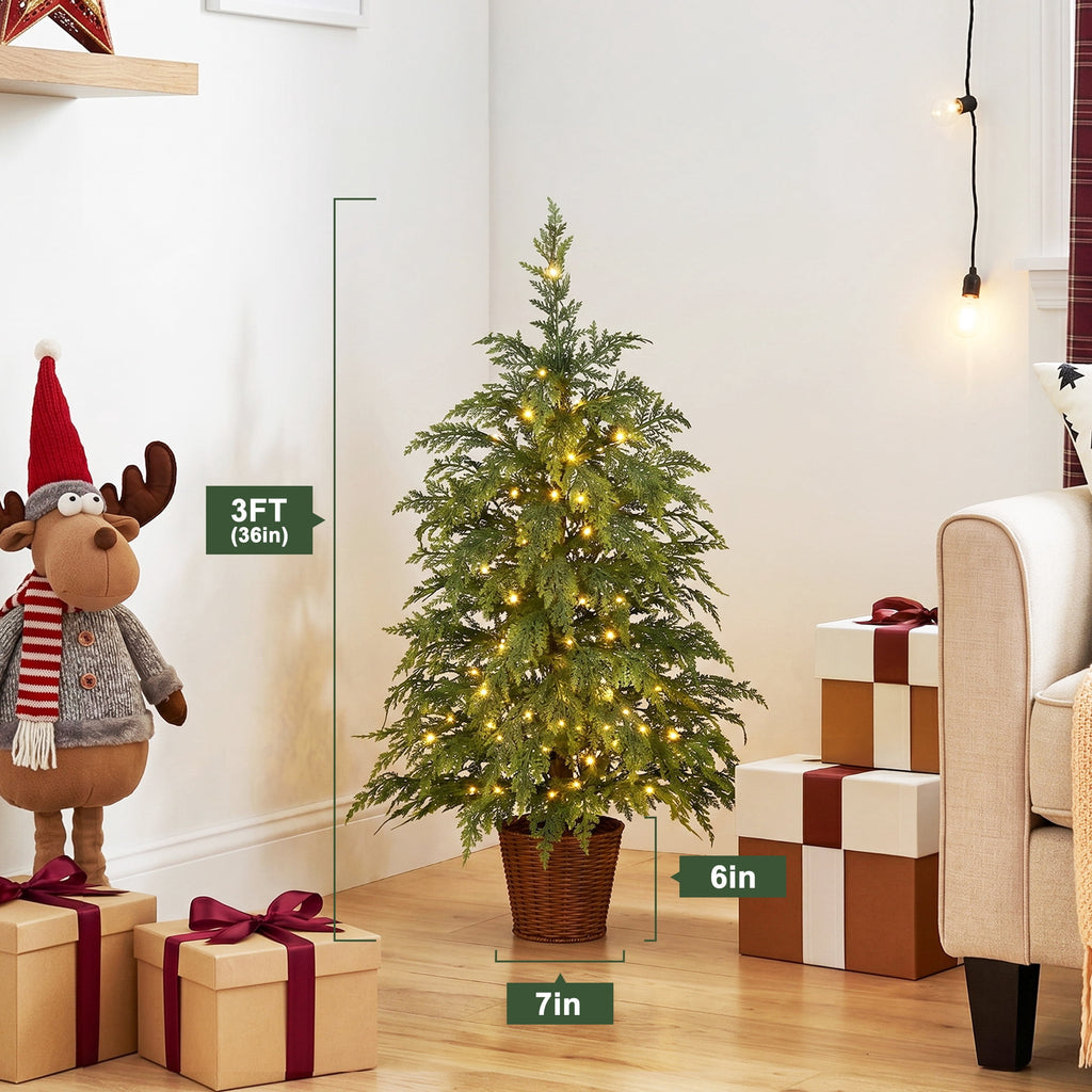 DR.Planzen 6' Pre-Lit Green Cypress Artificial Christmas Tree with 350 Warm White Twinkle LED Lights, Full-Bodied Xmas Tree with Metal Stand, Indoor Holiday Decoration