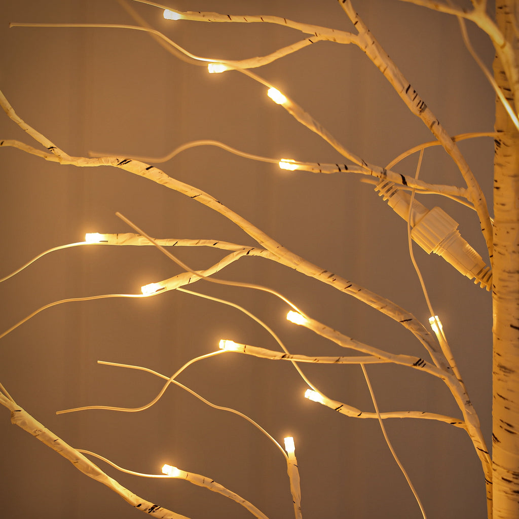 DR.Planzen LED Birch Tree Light Set - 4ft, 6ft, 8ft Artificial Pre-lit Trees - with Plug-in Warm Lights - Indoor Outdoor Christmas Holiday Wedding Decor for Home Party (3-Pack)