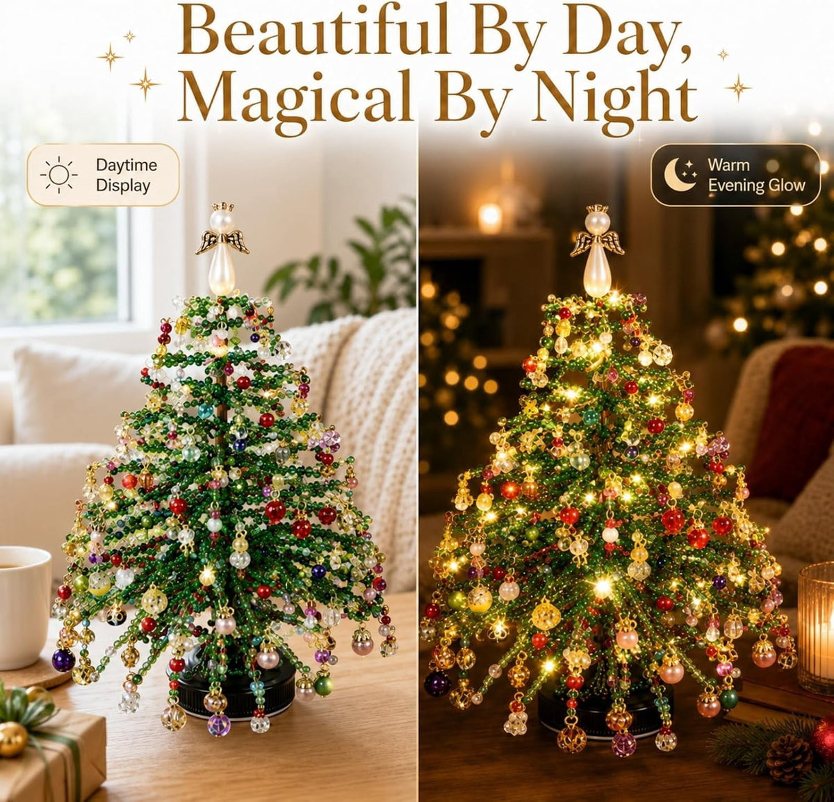 Jingle Beads Christmas Tree Kit, 2026 New DIY Beaded Christmas Tree Kit, with Metal Frame, Sparkling Tabletop Decor for Autumn, Winter & Christmas Halloween Celebrations