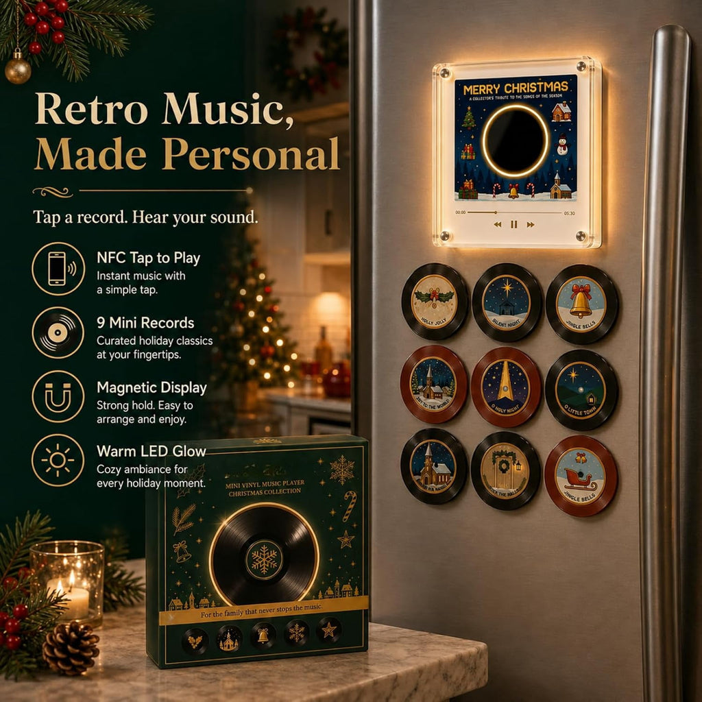 Christmas Music Refrigerator Stickers, Playable Magnetic Discs With Music Player Unit, Interactive Xmas Fridge Decor, Novelty Gift For Family Holiday Gatherings (B)