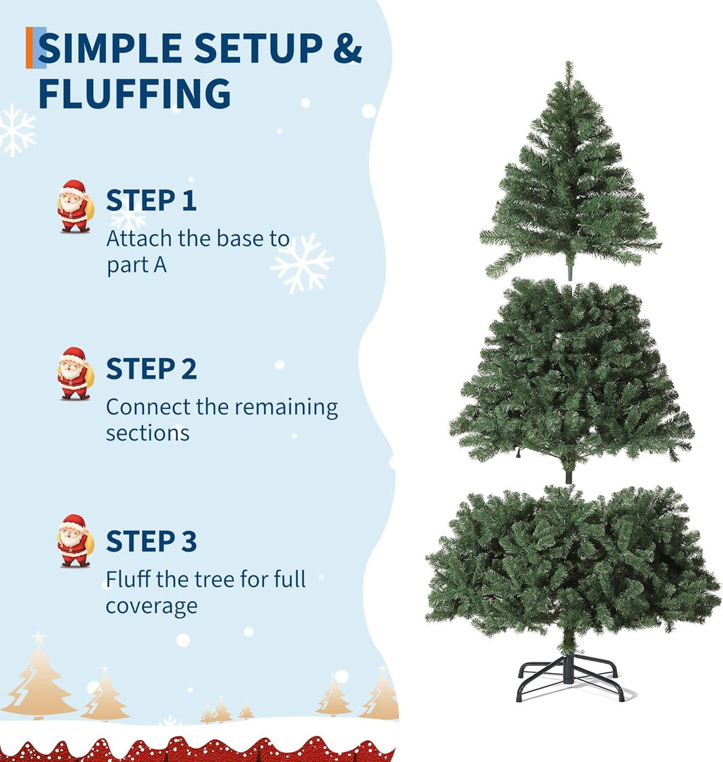 7.5ft Full PE Branch Artificial Spruce Christmas Tree, Hinged Sections Foldable Metal Base Holiday Decor