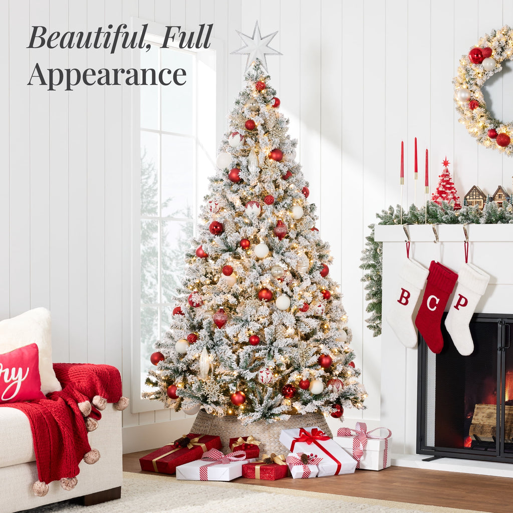 Best Choice Products 6ft Artificial Christmas Tree w/ Twinkling Lights, Full Flocked Pre-Lit Pine, 250 Lights