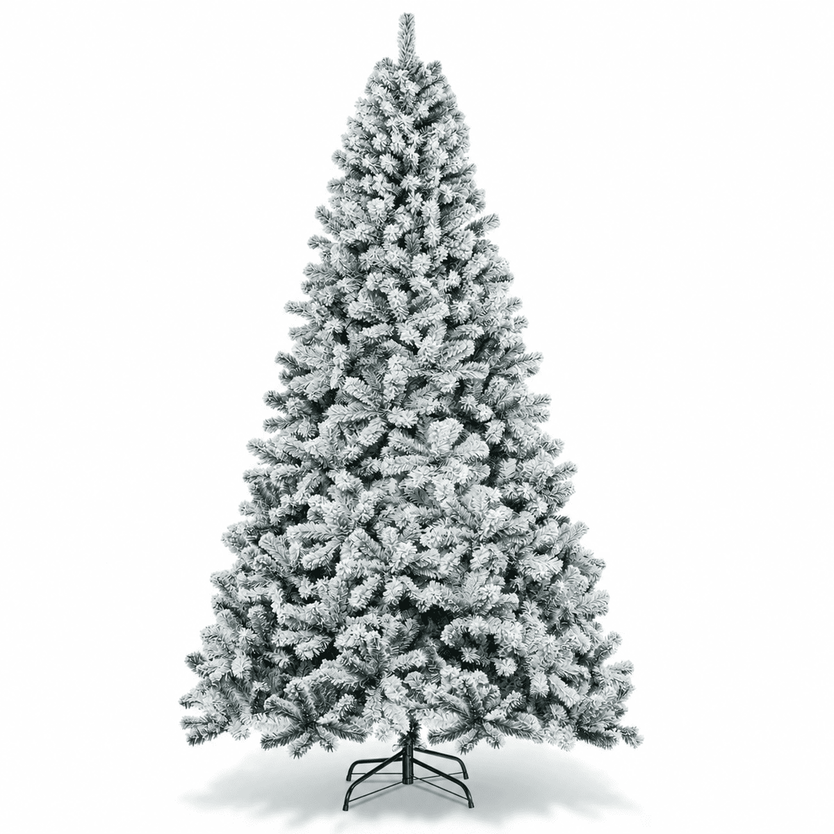 SUGIFT 7.5ft Artificial Snow Flocked Christmas Tree, 1450 Branch Tips, Unlit Holiday Decor with Metal Stand