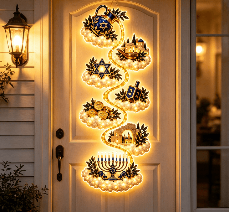 Christmas Staircase Banister Decor Set of 5 Lighted Santa Snow Scene Garland for Stair Railing Indoor Seasonal Home Ornament