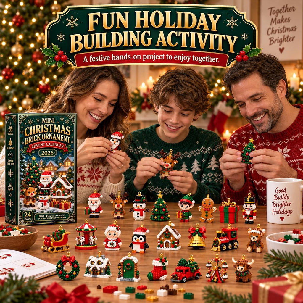 24-Day Mini Christmas Brick Ornament Advent Calendar,24 Unique Designs Buildable Bricks, DIY Building Set for Christmas Trees, Mantels and Festive Displays