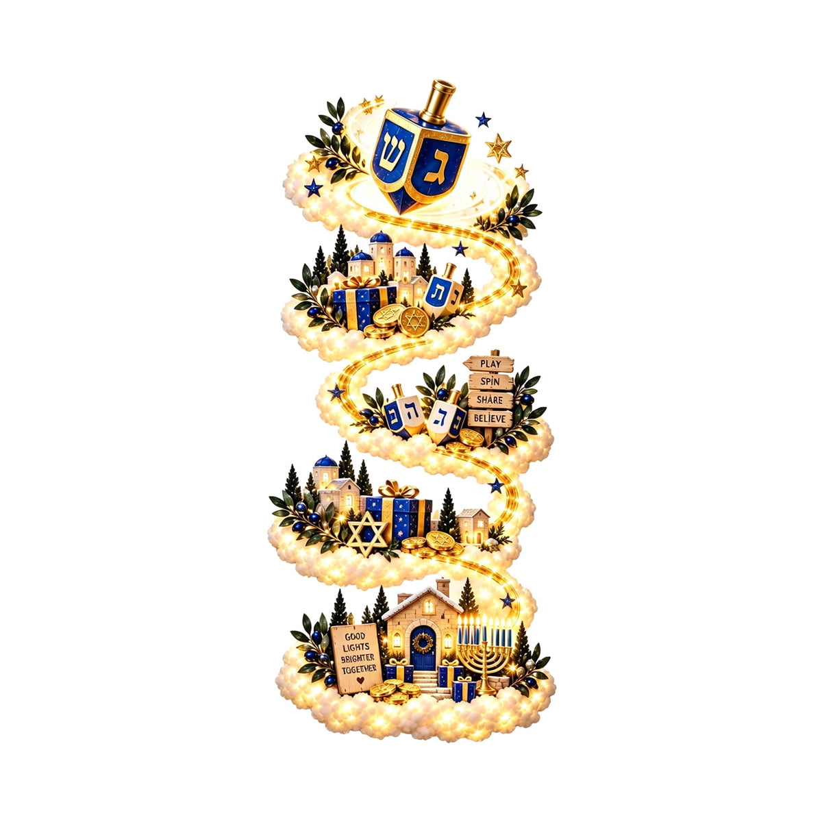 Christmas Staircase Banister Decor Set of 5 Lighted Santa Snow Scene Garland for Stair Railing Indoor Seasonal Home Ornament