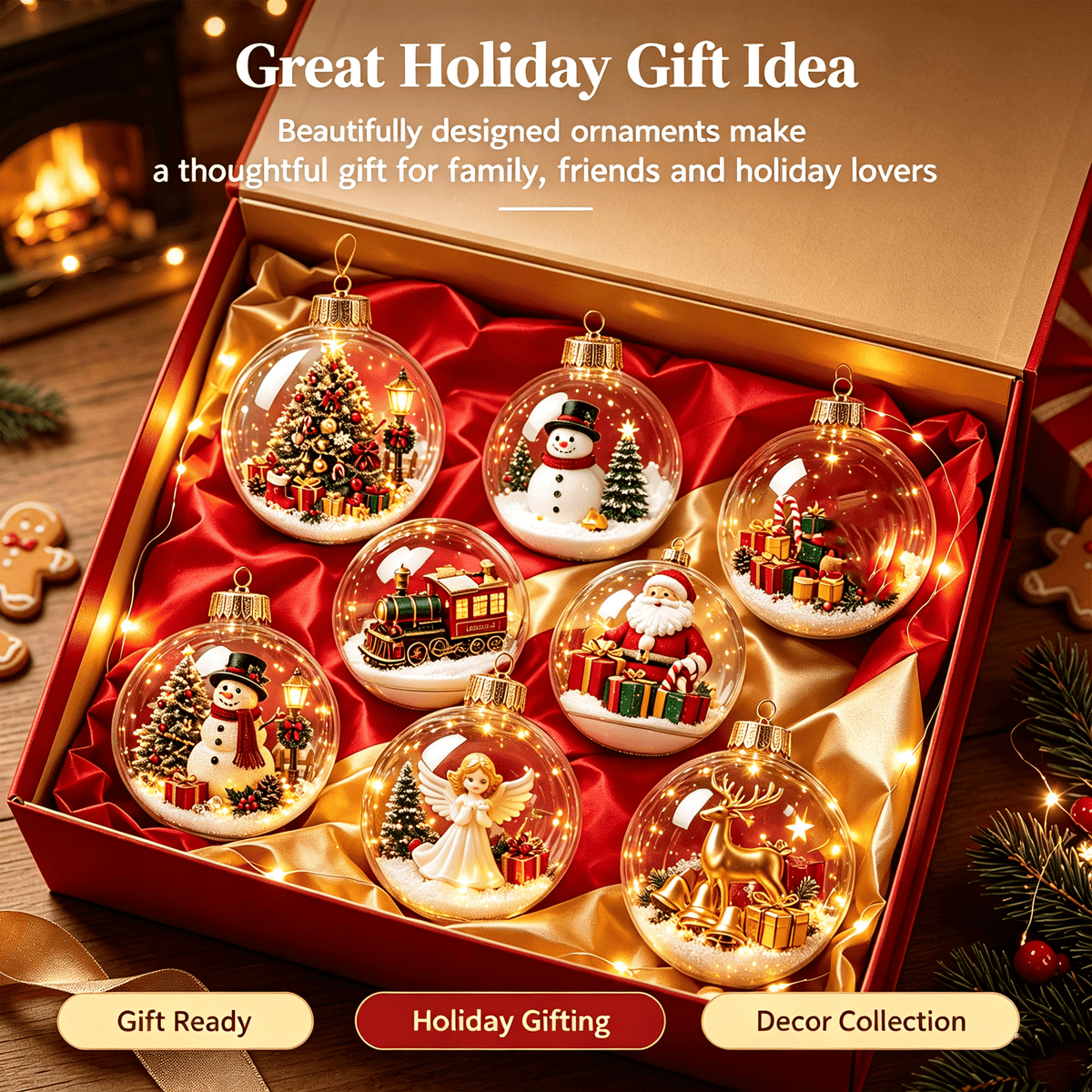 Glowing Christmas Story Ornament, Light-Up Mini Scene with Warm LED Light, For Tree Mantel, Holiday Scene Decoration & Gift