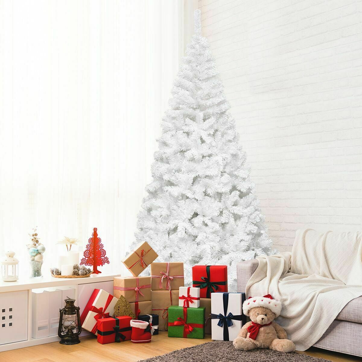 Costway 8Ft Artificial Xmas Tree Stand Christmas Decoration White