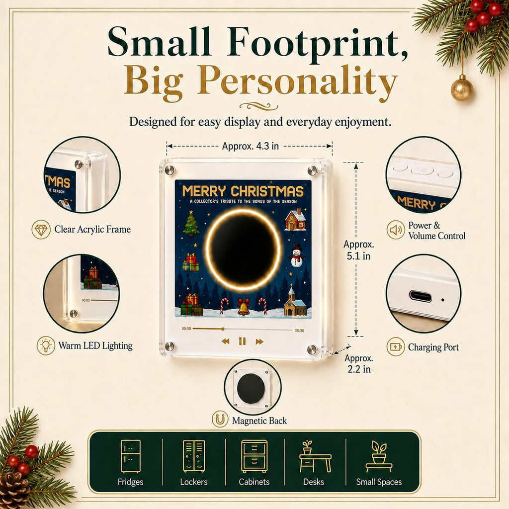Christmas Music Refrigerator Stickers, Playable Magnetic Discs With Music Player Unit, Interactive Xmas Fridge Decor, Novelty Gift For Family Holiday Gatherings (B)