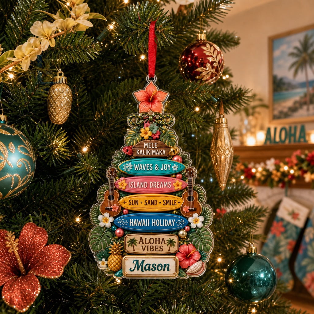 Christmas Ornament Acrylic Personalized Hawaii Style Tree Hanging Gift for Tropical Holiday Decor