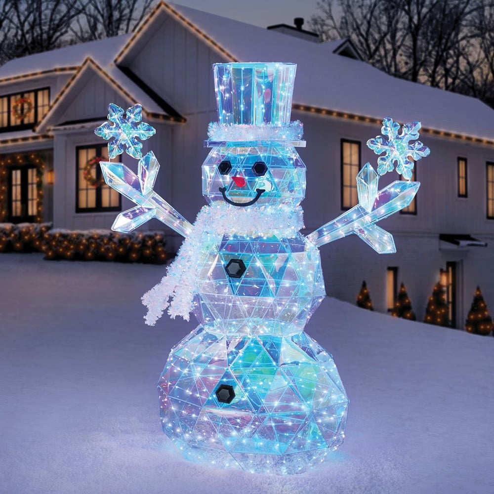 6-Foot Pre-Lit Prismatic Snowman with Colorful Lights Christmas Holiday Decoration