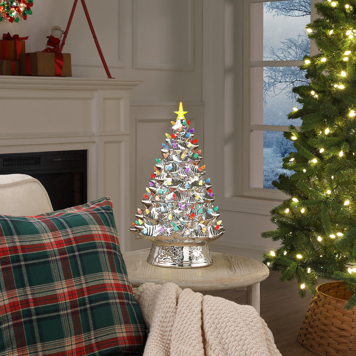 Mr. Christmas 18 in. Nostalgic Ceramic Tree - Silver with Multicolored Bulbs