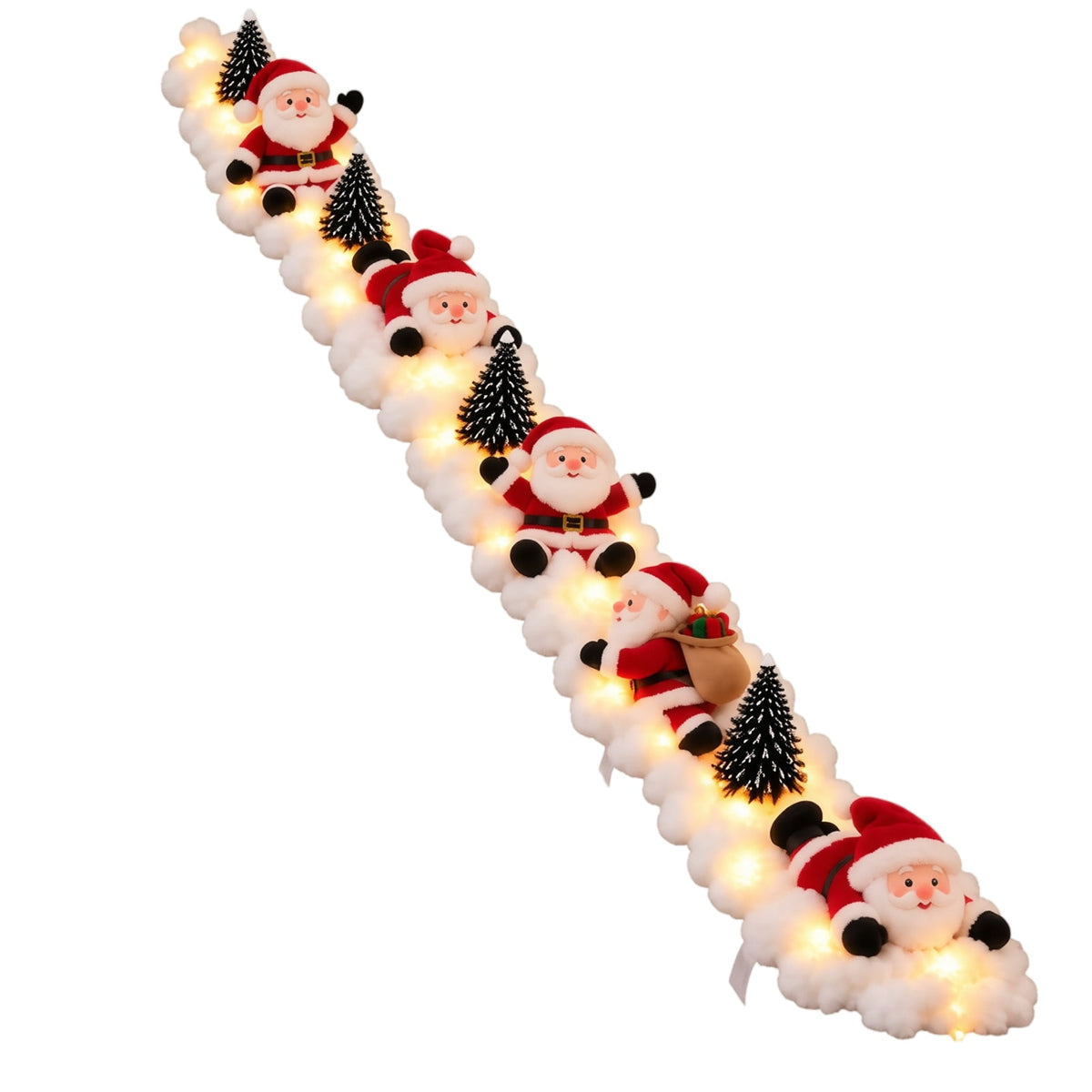 5Pcs Lighted Santa Christmas Stair Railing Decor Snow Scene Staircase Banister Garland with Warm Lights for Indoor Holiday