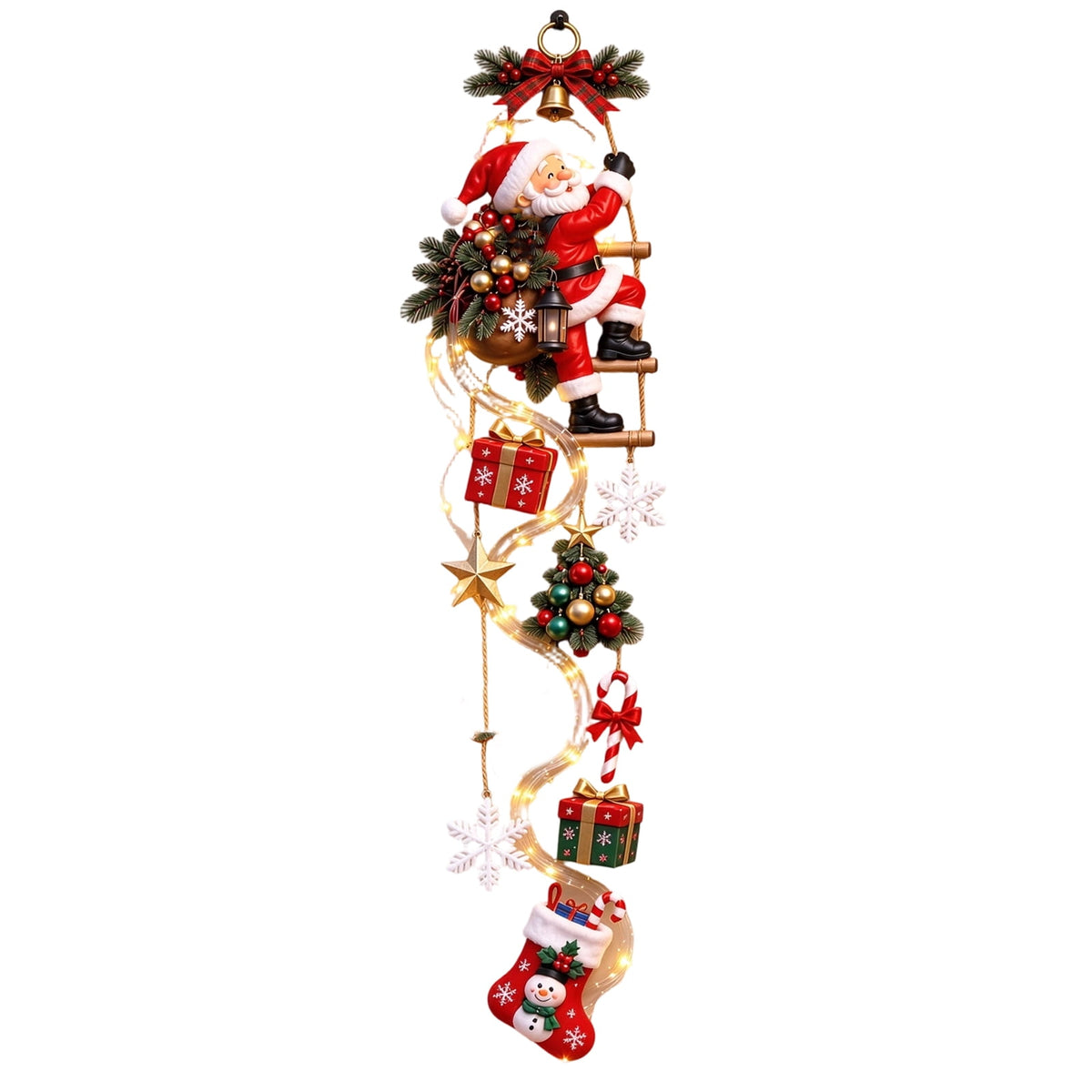 Christmas Staircase Banister Decor Set of 5 Lighted Santa Snow Scene Garland for Stair Railing Indoor Seasonal Home Ornament