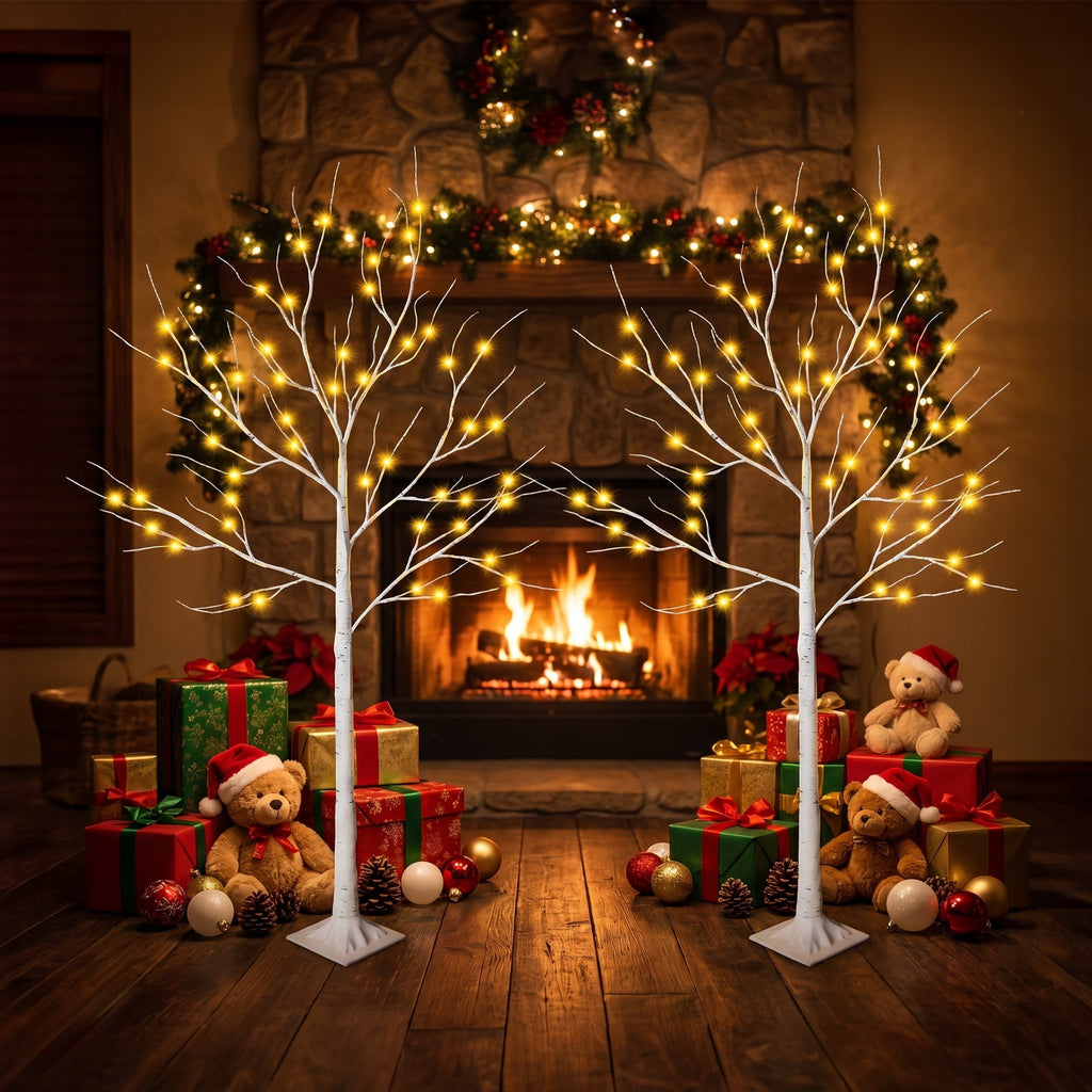 DR.Planzen LED Birch Tree Light Set - 4ft, 6ft, 8ft Artificial Pre-lit Trees - with Plug-in Warm Lights - Indoor Outdoor Christmas Holiday Wedding Decor for Home Party (3-Pack)