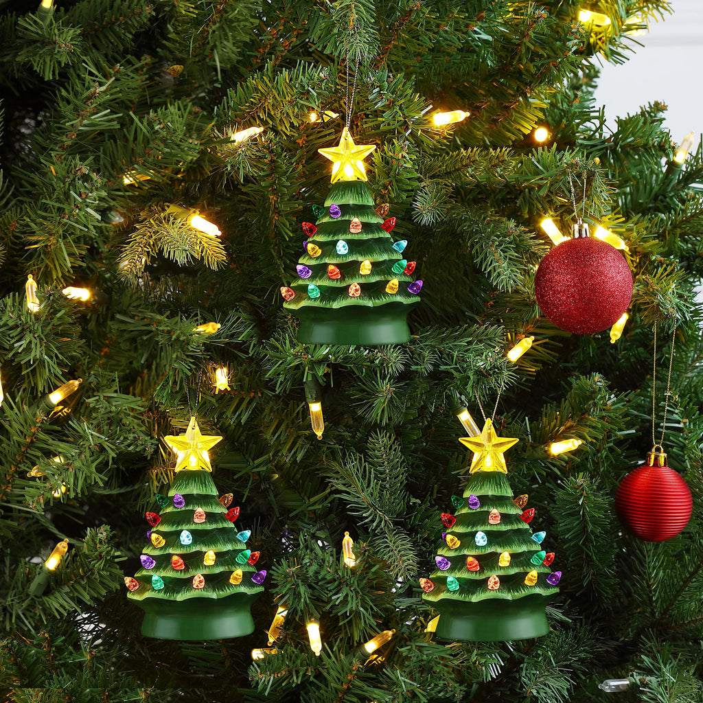 Mr. Christmas Ceramic Tree Ornaments - Silver, Set of 3