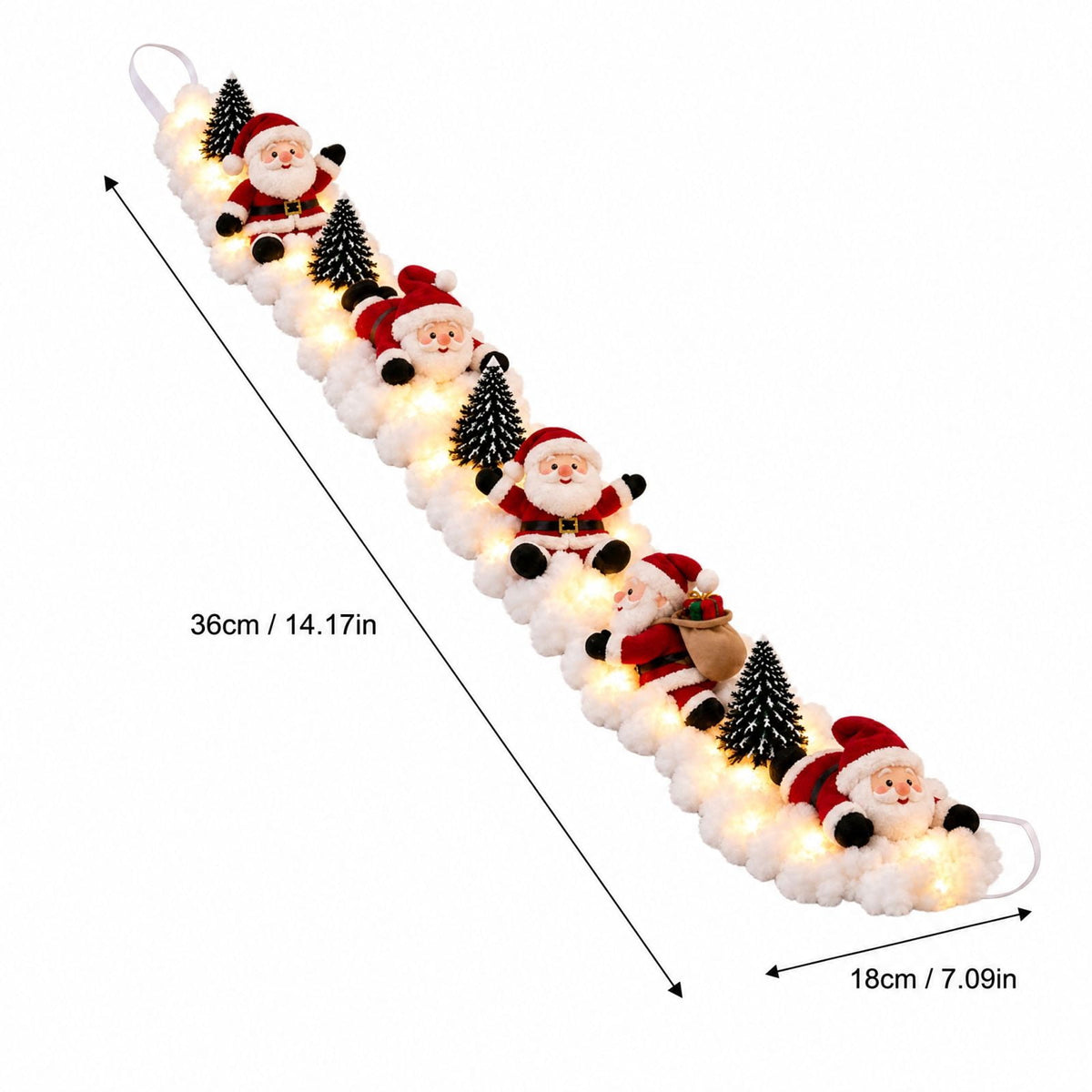 Christmas Staircase Banister Decor Set of 5 Lighted Santa Snow Scene Garland for Stair Railing Indoor Seasonal Home Ornament