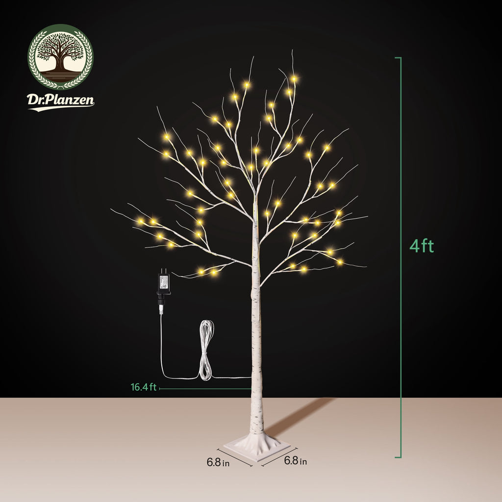 DR.Planzen LED Birch Tree Light Set - 4ft, 6ft, 8ft Artificial Pre-lit Trees - with Plug-in Warm Lights - Indoor Outdoor Christmas Holiday Wedding Decor for Home Party (3-Pack)