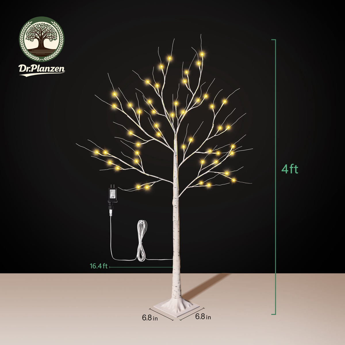 DR.Planzen LED Birch Tree Light Set - 4ft, 6ft, 8ft Artificial Pre-lit Trees - with Plug-in Warm Lights - Indoor Outdoor Christmas Holiday Wedding Decor for Home Party (3-Pack)