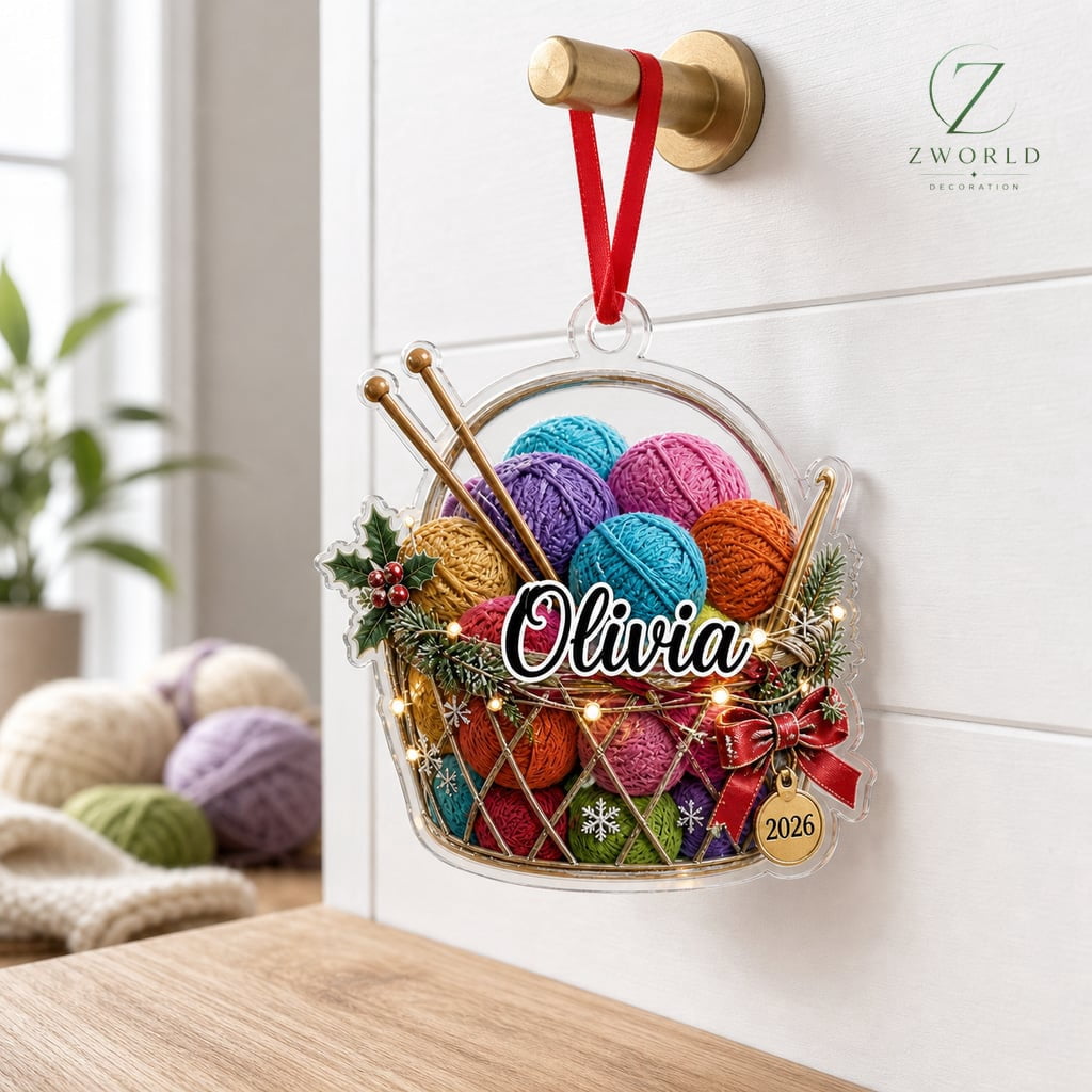 Knitting Ornament Personalized Yarn Lover Acrylic Christmas Tree Decor for Knitters