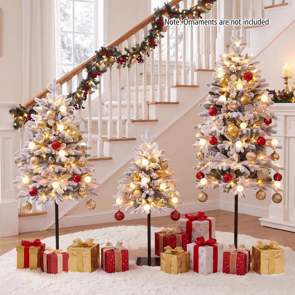 Costway Pre-Lit Christmas Tree Set of 3 Slim Artificial Lighted Xmas Decoration 3/4/5 FT