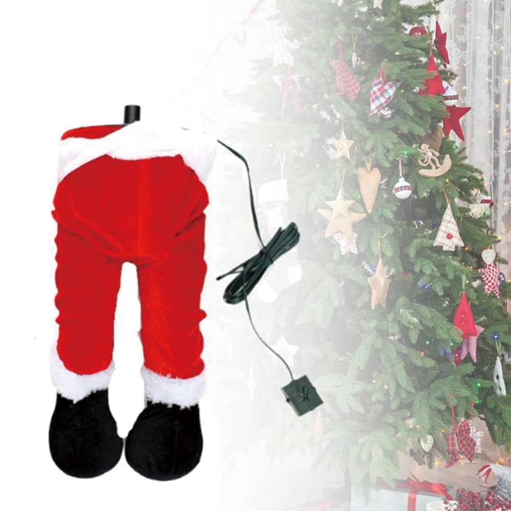 3Pcs Christmas Decroations, Santa Legs for Christmas Tree, Christmas Tree Swinging & Kicking Legs, Funny Santa Stuffed Leg Stuck in Tree Topper for Christmas Tree Decor & Home New Year Party Decor