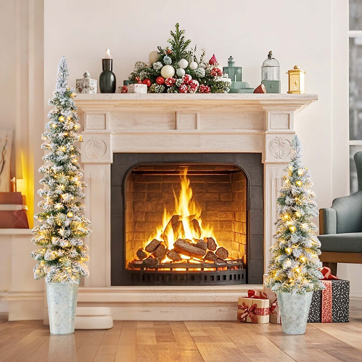 Costway 3' 4' 5' Artificial Christmas Tree Set with 30 + 50 + 70 LED Lights Holiday Decoration Tree