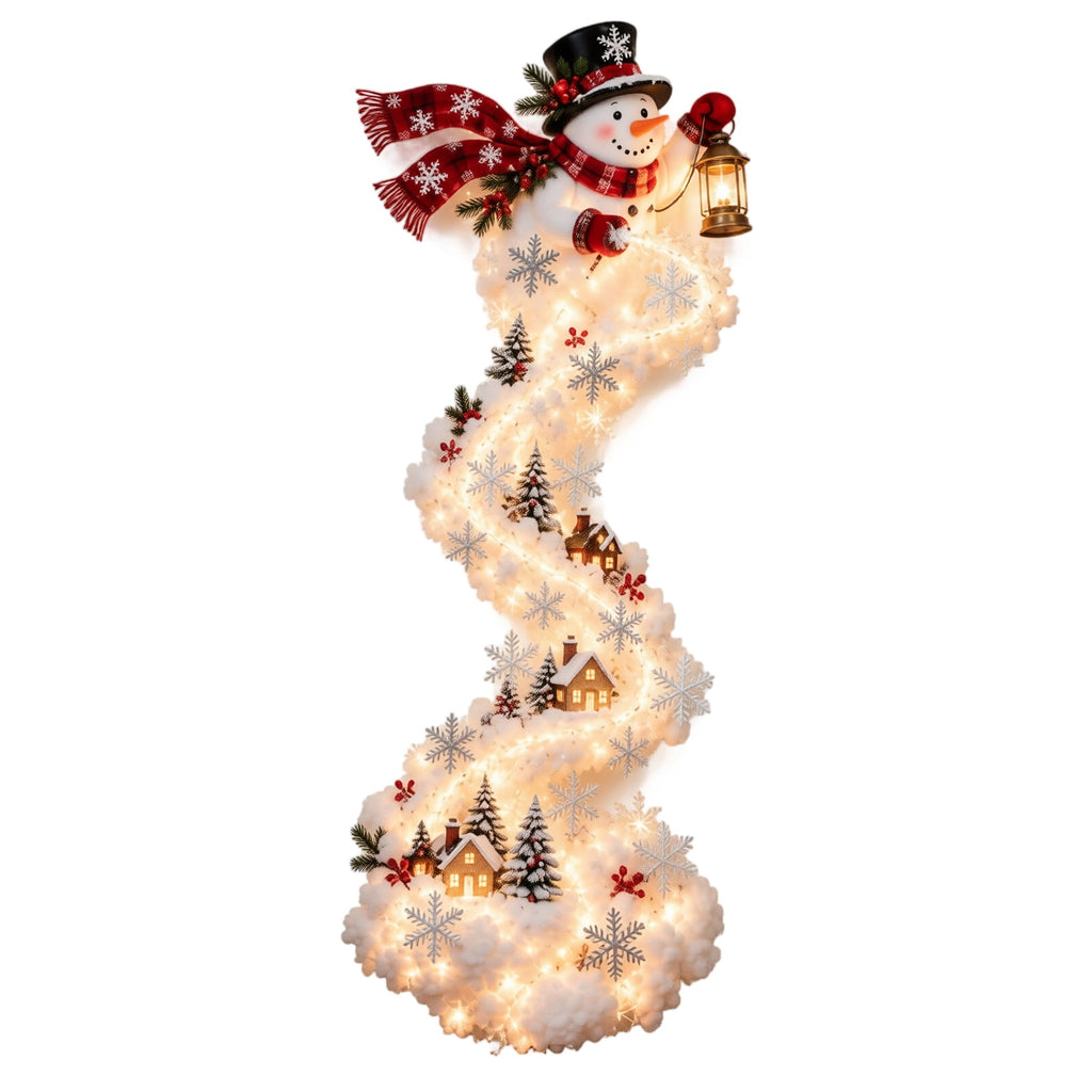 Christmas Staircase Banister Decor Set of 5 Lighted Santa Snow Scene Garland for Stair Railing Indoor Seasonal Home Ornament