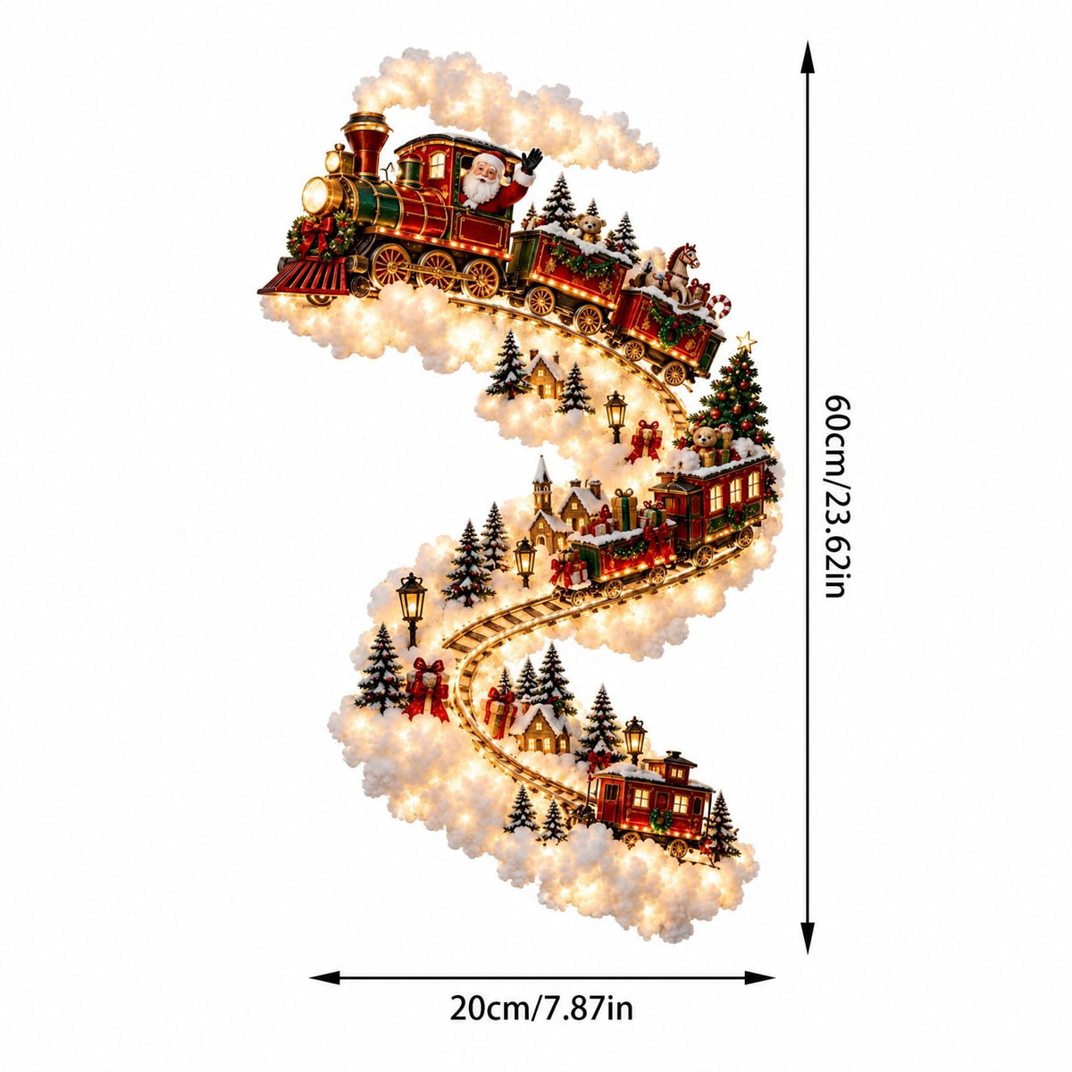 Christmas Staircase Banister Decor Set of 5 Lighted Santa Snow Scene Garland for Stair Railing Indoor Seasonal Home Ornament