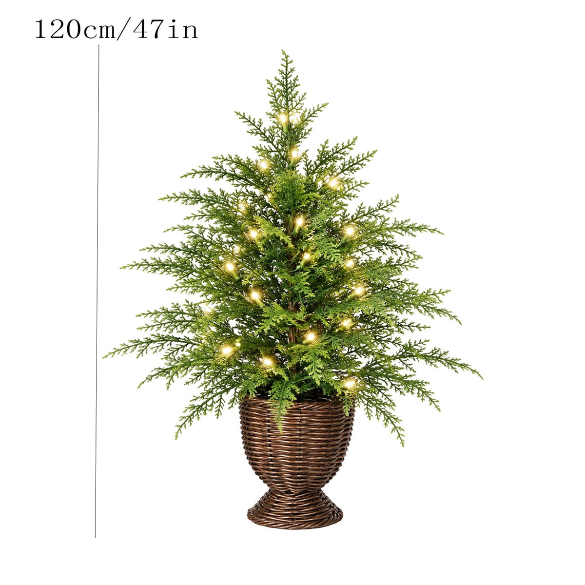 Potted Christmas Tree, 47 Inch Artificial Spruce With Woven Basket And Warm White LED Lights, For Entryway, Living Room, Porch - Style 1 - 47 Inch