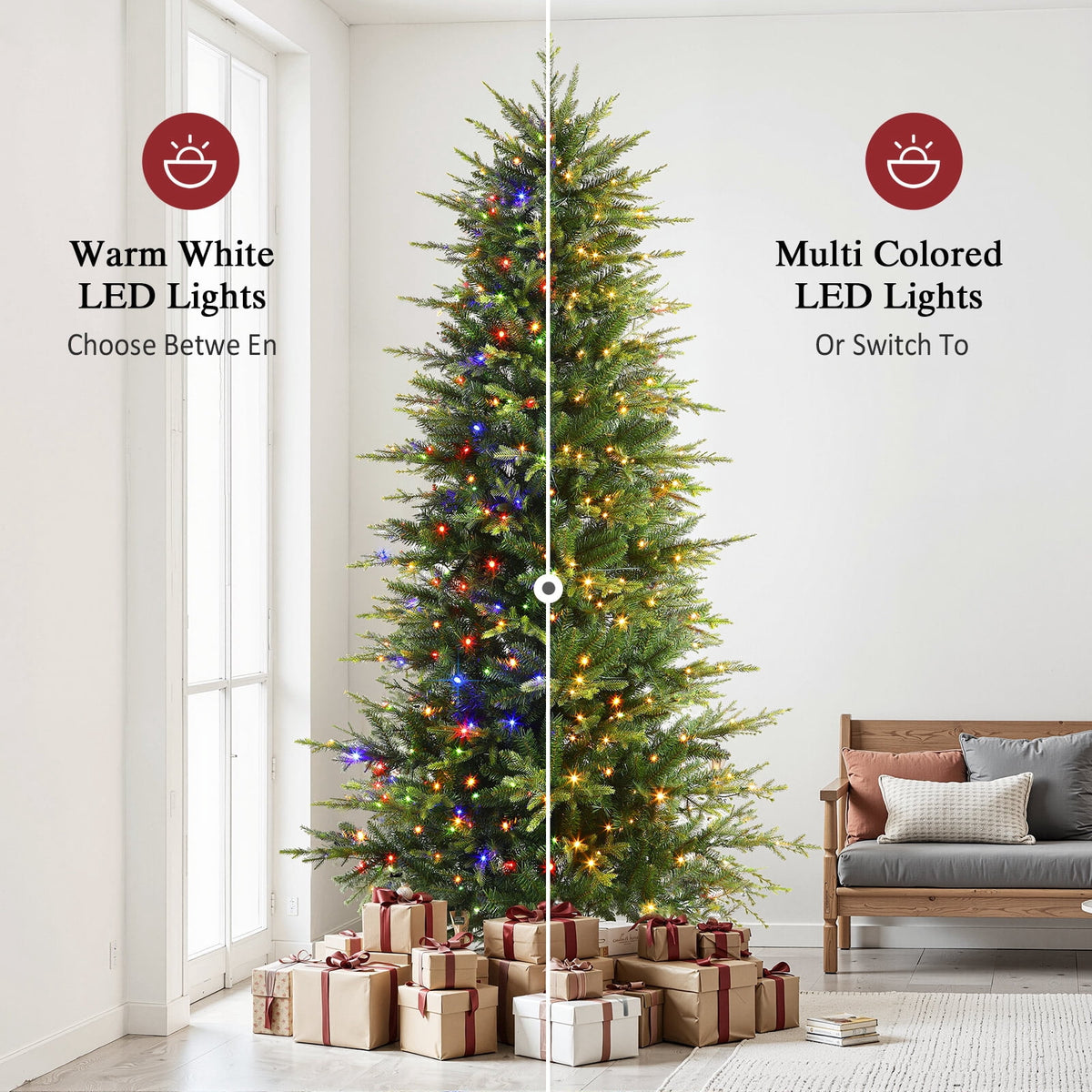 Lolsea 7ft Prelit Aspen Noble Fir Artificial Christmas Tree with Remote Control, Timer and Warm White & Multicolor LED Lights