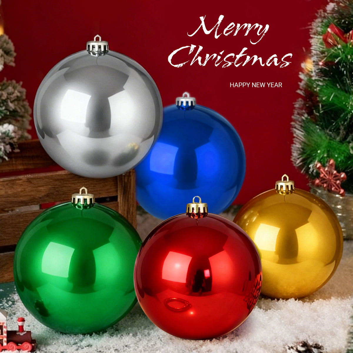 12 Pack 8 Inch Shatterproof Christmas Ball Ornaments, Assorted Glossy, Matte & Glitter Red Balls, Xmas Tree Decorations for Holiday Celebrations