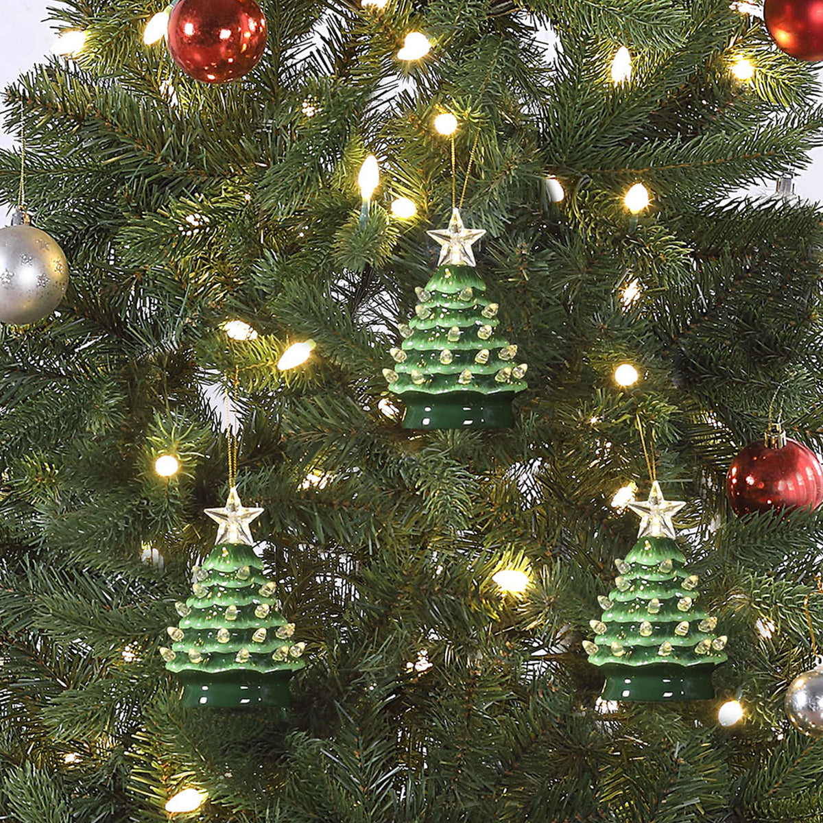 Mr. Christmas Ceramic Tree Ornaments - Silver, Set of 3