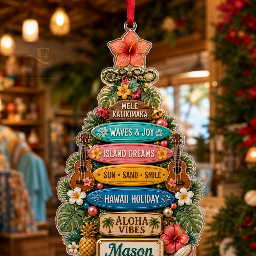 Christmas Ornament Acrylic Personalized Hawaii Style Tree Hanging Gift for Tropical Holiday Decor
