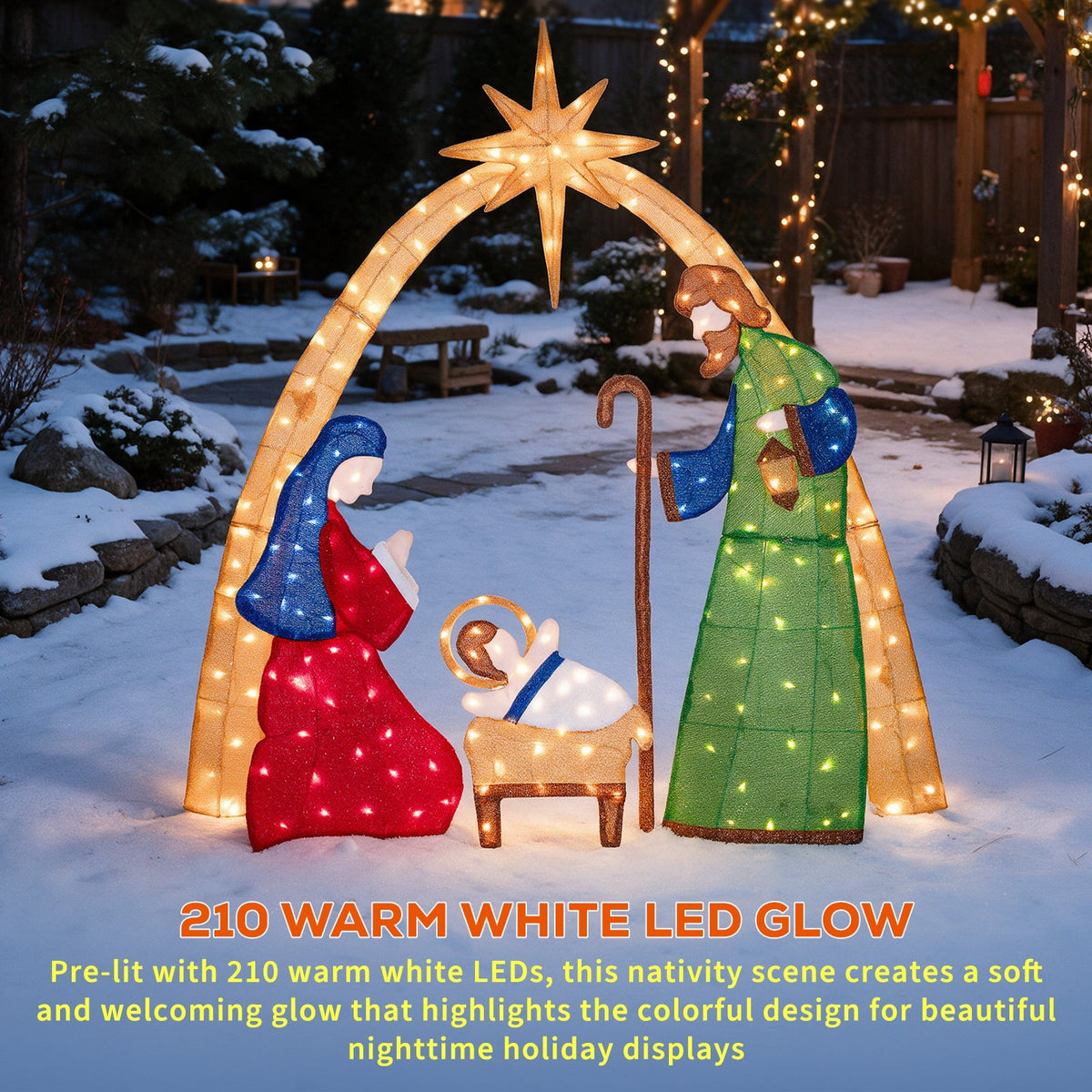 ROMSWI 2pc Iron Christmas Ornament Decoration Pop-up Hanging for Xmas Outdoor Holiday w/230 LED Light Assorted Colors - 30" & 24" Set