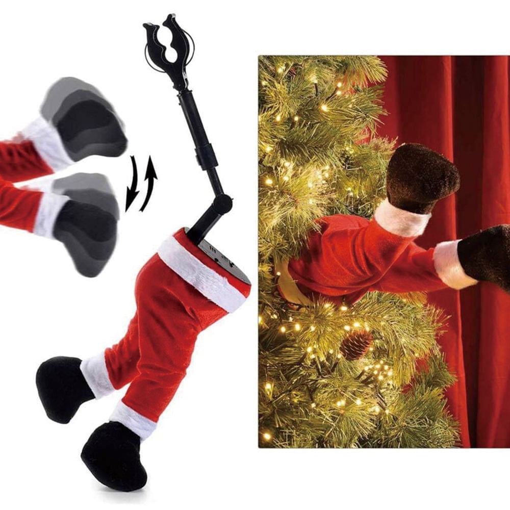 3Pcs Christmas Decroations, Santa Legs for Christmas Tree, Christmas Tree Swinging & Kicking Legs, Funny Santa Stuffed Leg Stuck in Tree Topper for Christmas Tree Decor & Home New Year Party Decor