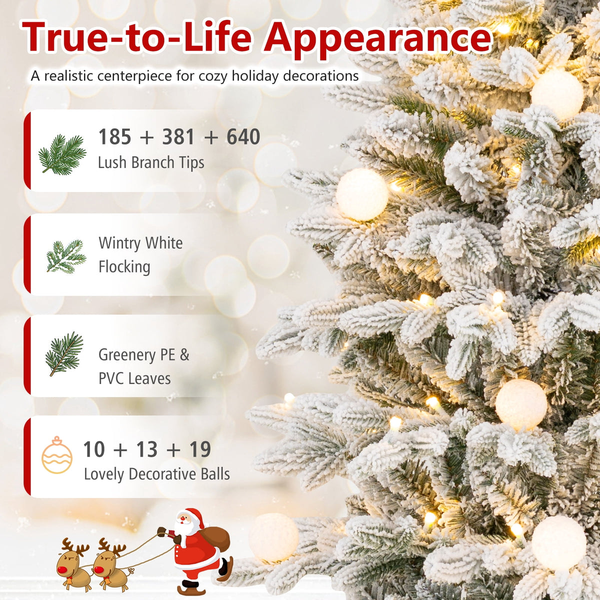 Costway Pre-Lit Christmas Tree Set of 3 Slim Artificial Lighted Xmas Decoration 3/4/5 FT