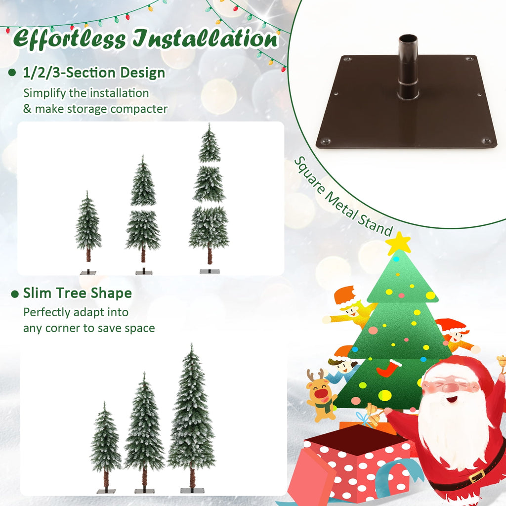 Costway Pre-Lit Christmas Tree Set of 3 Slim Artificial Lighted Xmas Decoration 3/4/5 FT