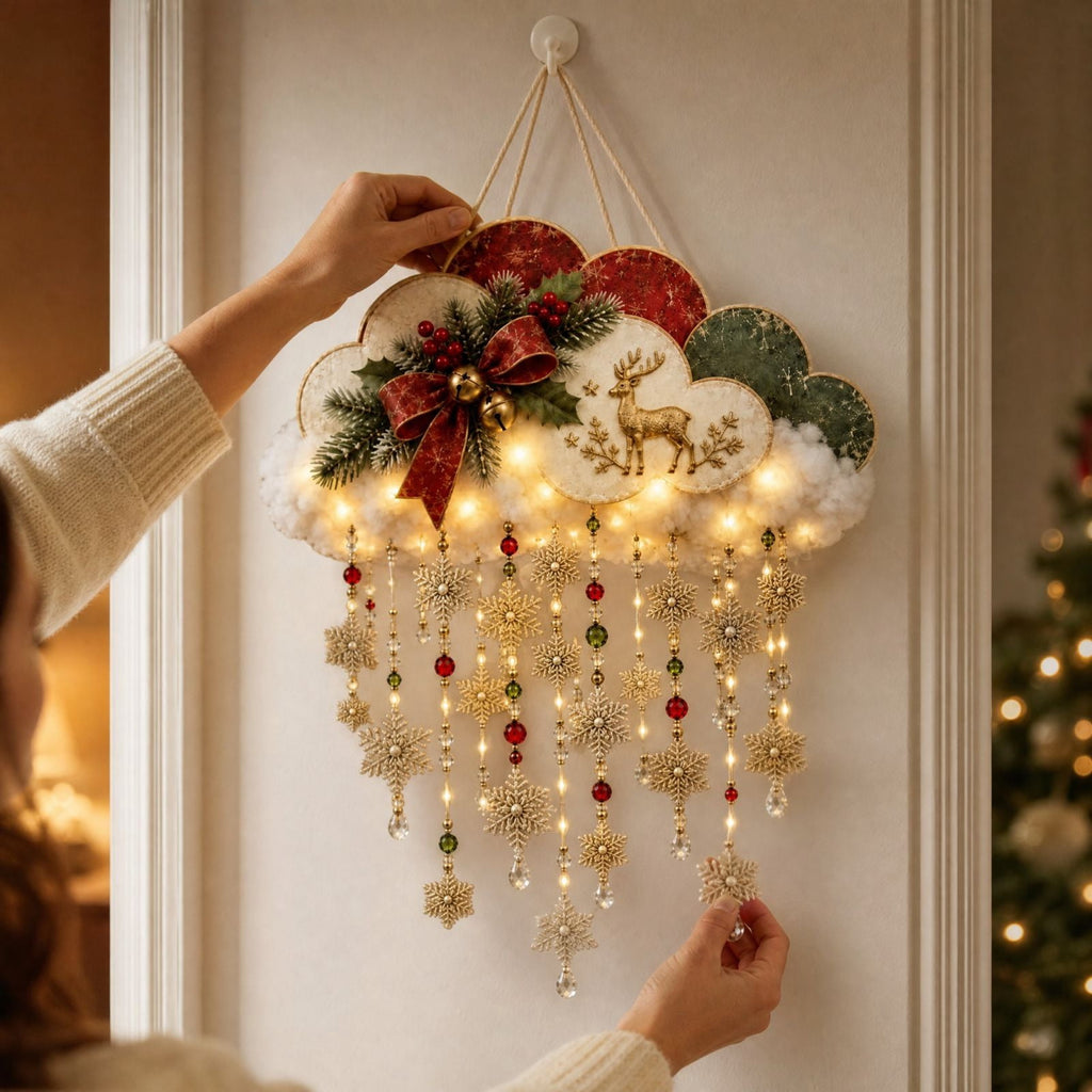 Christmas Staircase Banister Decor Set of 5 Lighted Santa Snow Scene Garland for Stair Railing Indoor Seasonal Home Ornament