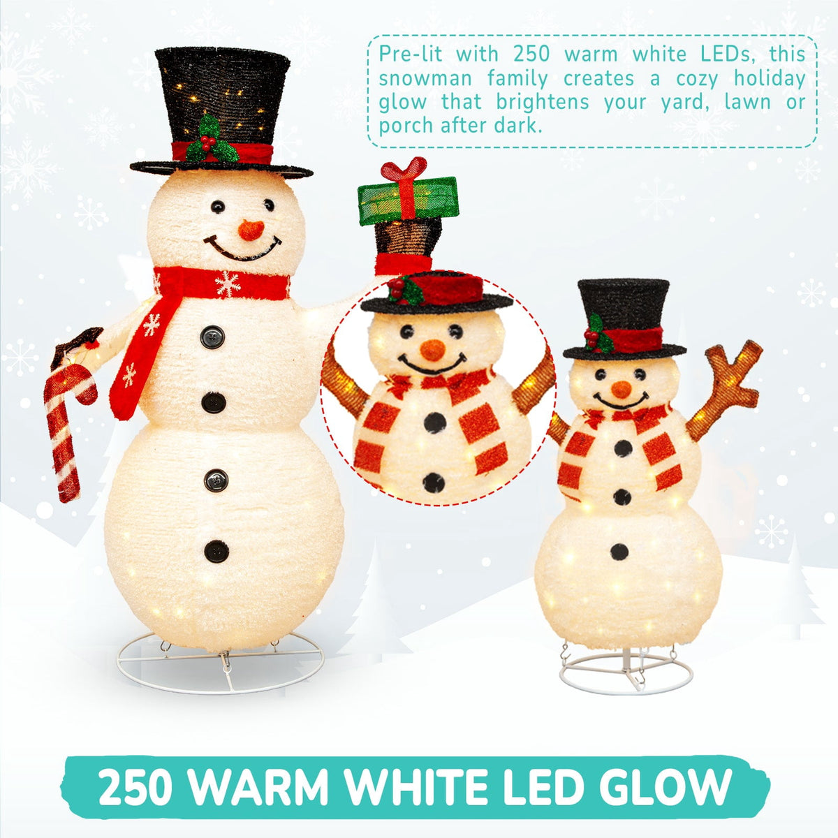 ROMSWI 2pc Iron Christmas Ornament Decoration Pop-up Hanging for Xmas Outdoor Holiday w/230 LED Light Assorted Colors - 30" & 24" Set