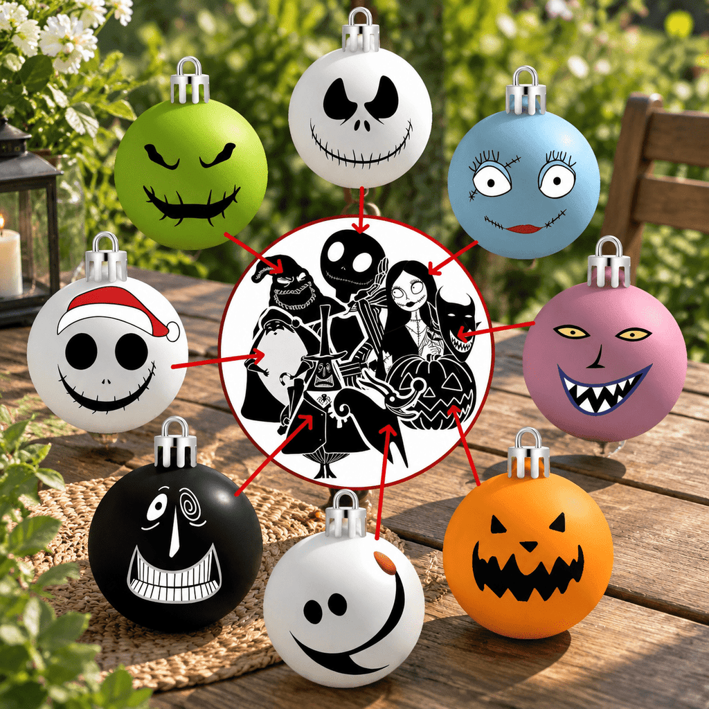 16-Piece 2.36 Inch Spooky Christmas Ornament Ball Set, Jack and Sally Gothic Theme