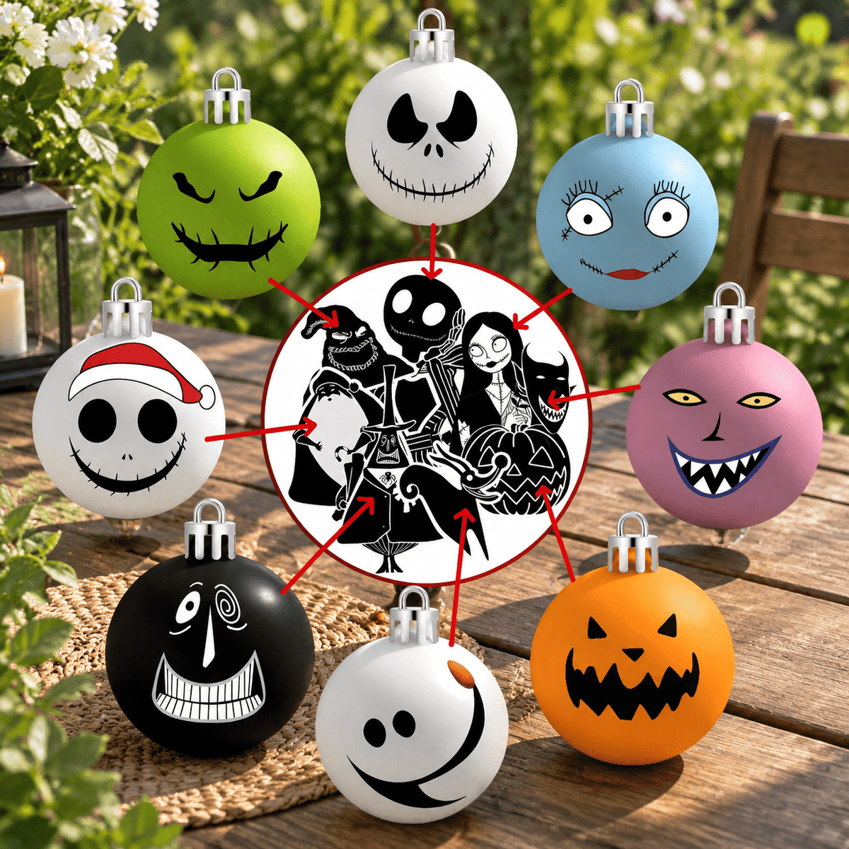16-Piece 2.36 Inch Spooky Christmas Ornament Ball Set, Jack and Sally Gothic Theme