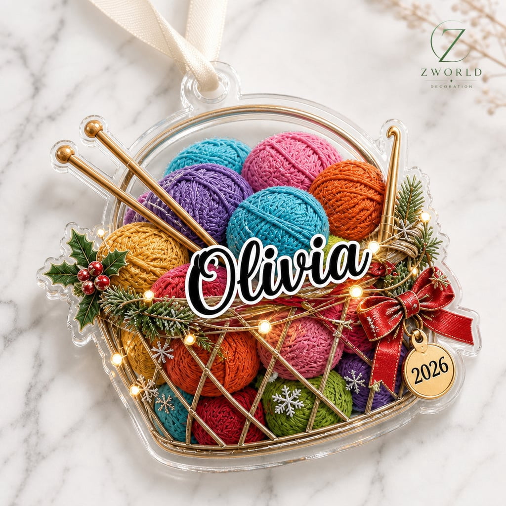 Knitting Ornament Personalized Yarn Lover Acrylic Christmas Tree Decor for Knitters