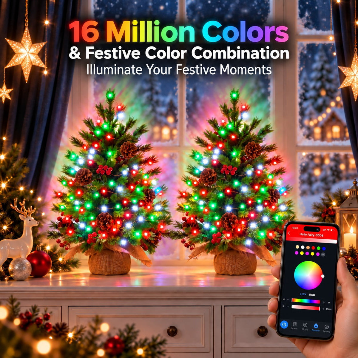 2PACK-2 FT Smart Mini Christmas Tree with 100 RGB Fairy Lights, Music Sync & Hello Fairy App Control for Tabletop Holiday Decor