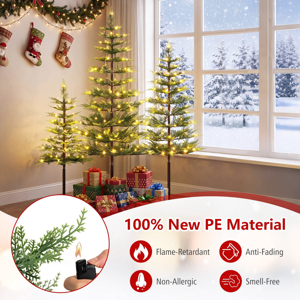 Costway Pre-Lit Christmas Tree Set of 3 Slim Artificial Lighted Xmas Decoration 3/4/5 FT
